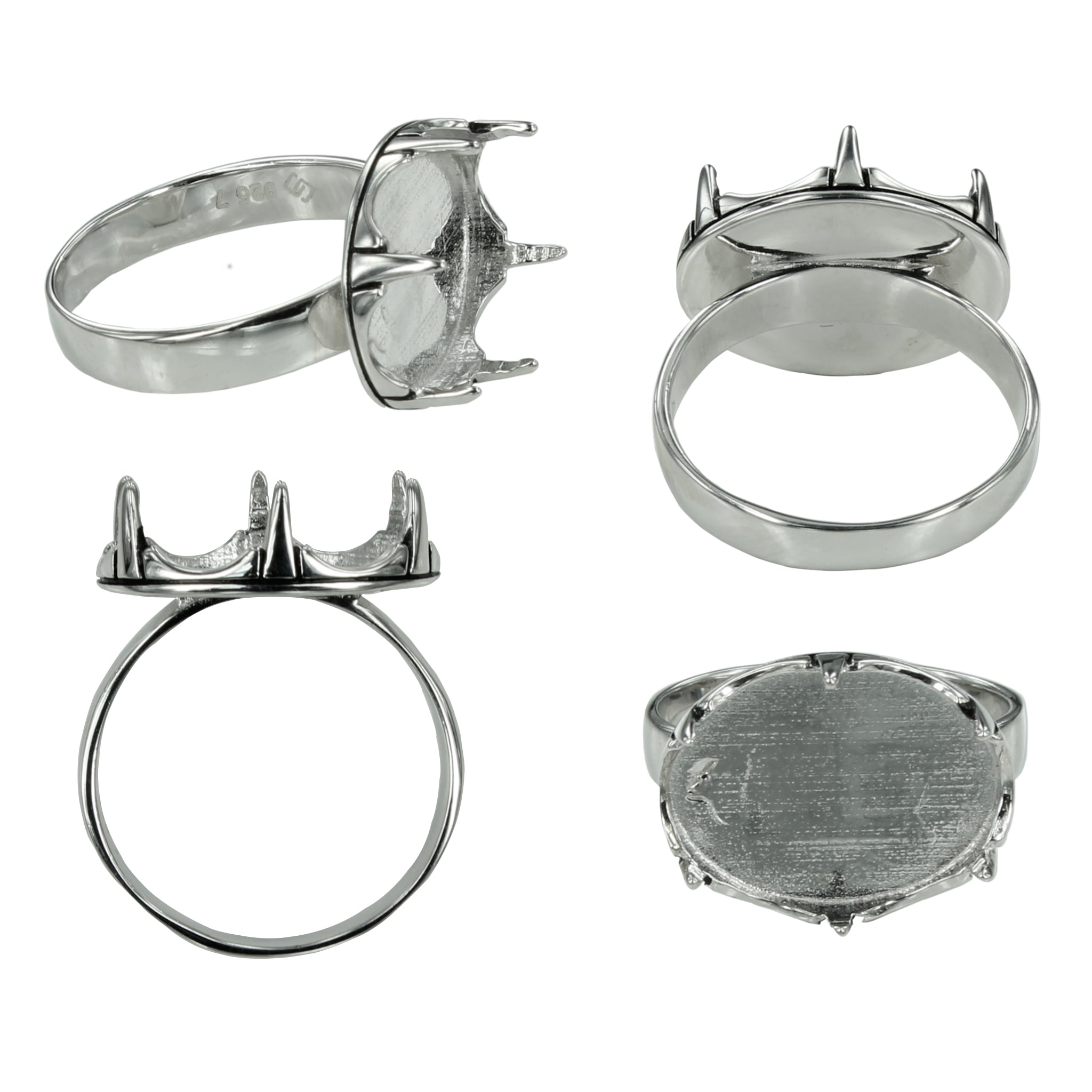 Crown Bezel Platform Ring in sterling silver for 13x17mm cabochons