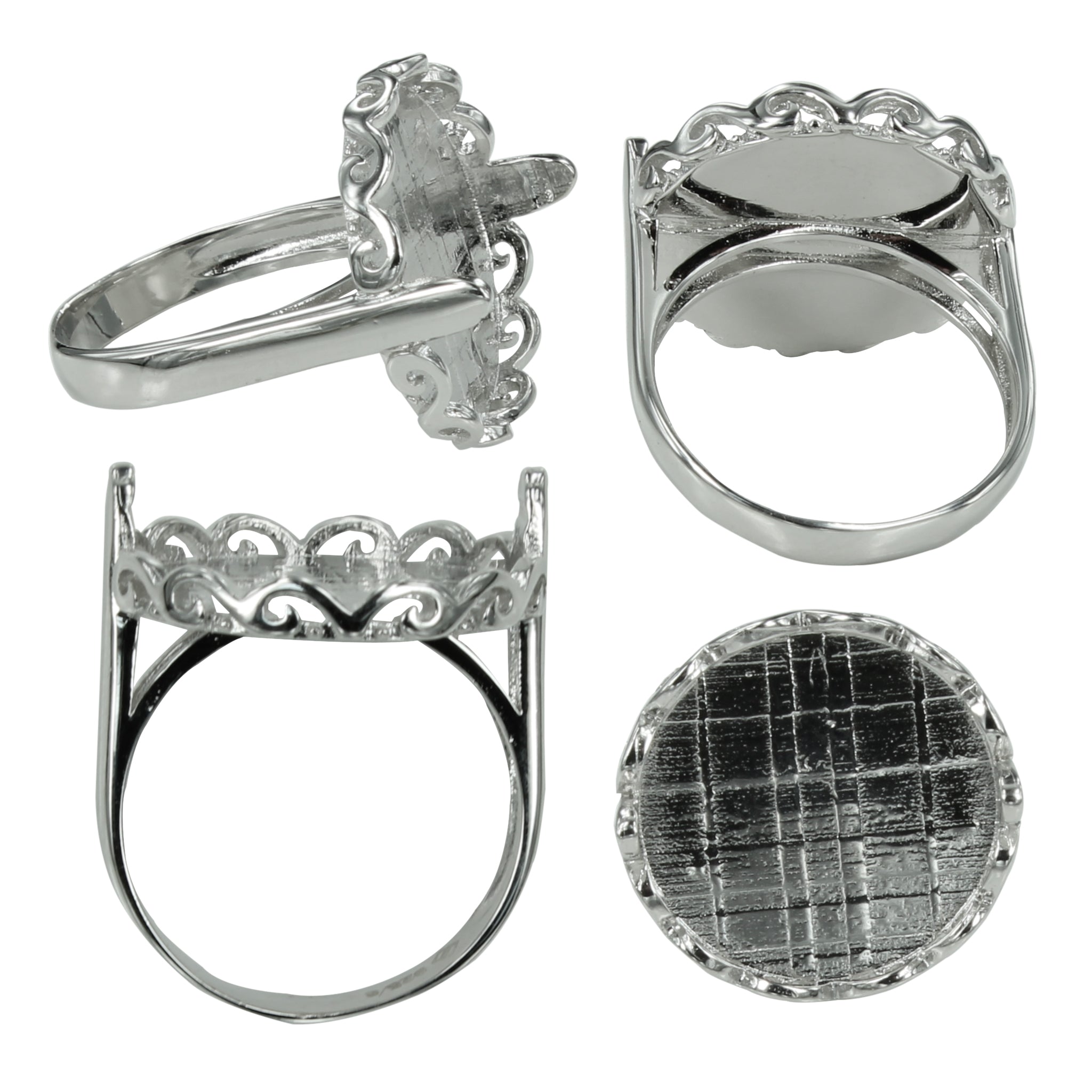 Wave Bezel Platform Ring in Sterling Silver for 16mm Round Cabochons