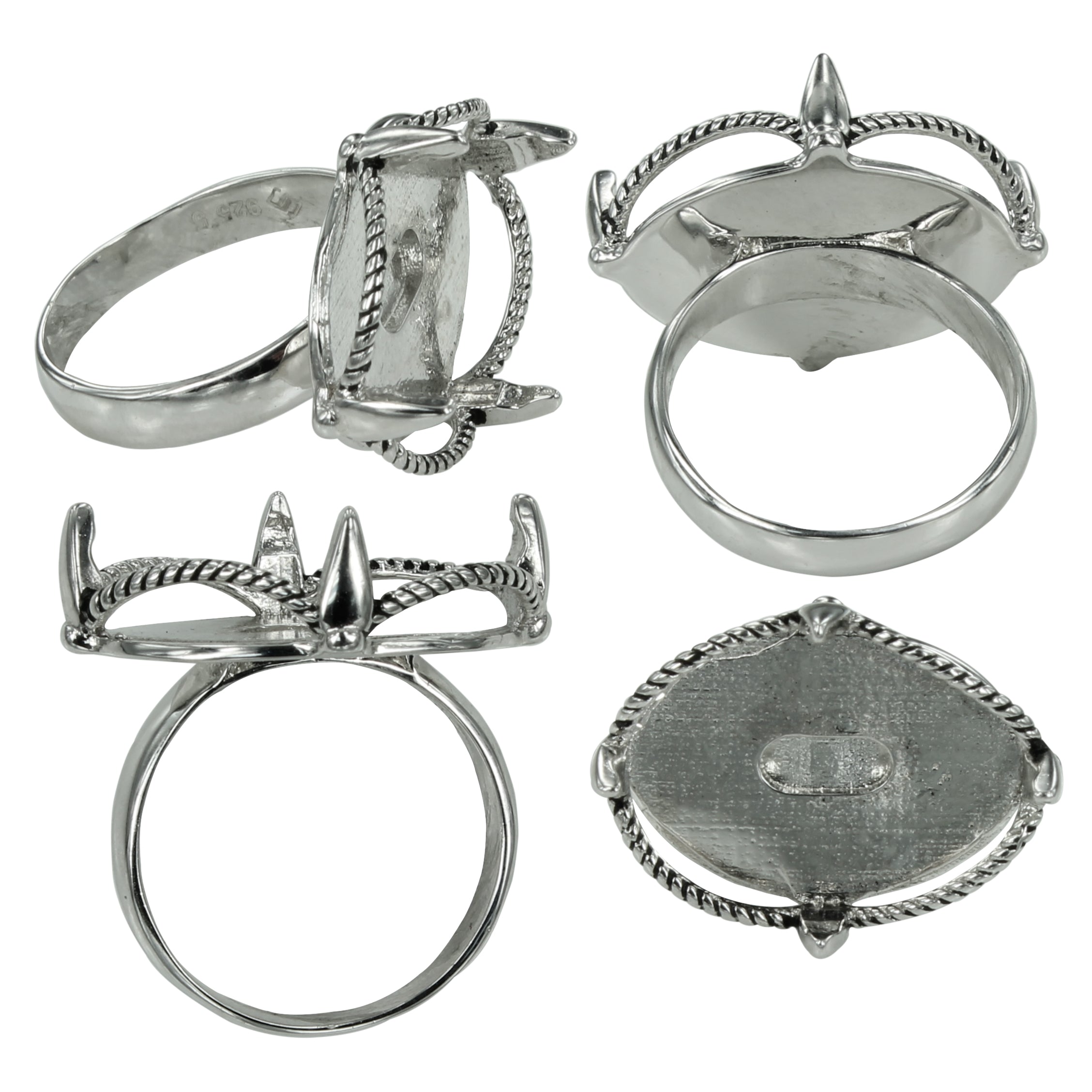 Rope Bezel Platform Ring in Sterling Silver for 13x18mm Oval Cabochons