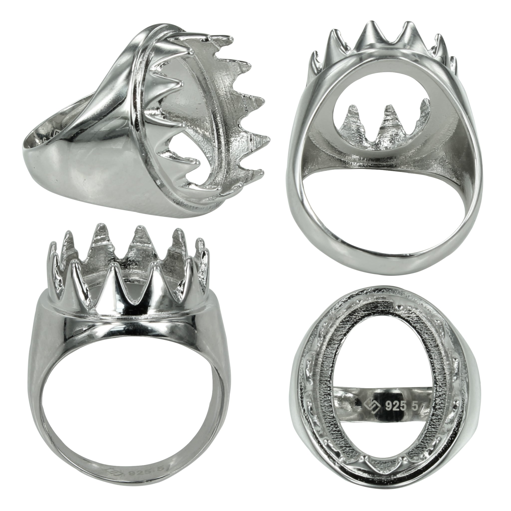 Crown Bezel Ring in Sterling Silver for 12x15mm Oval Cabochons