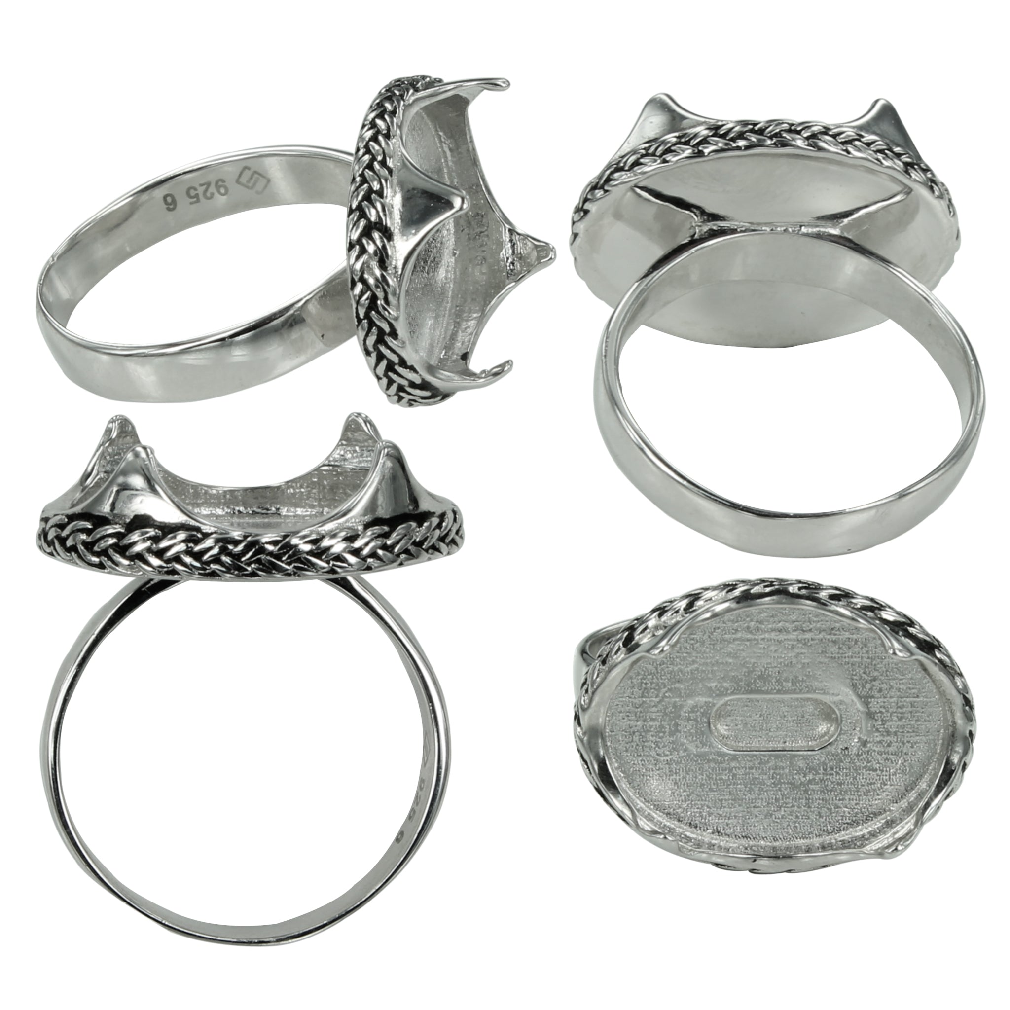 Braided Bezel Platform Ring in Sterling Silver for 12x16mm Oval Cabochons