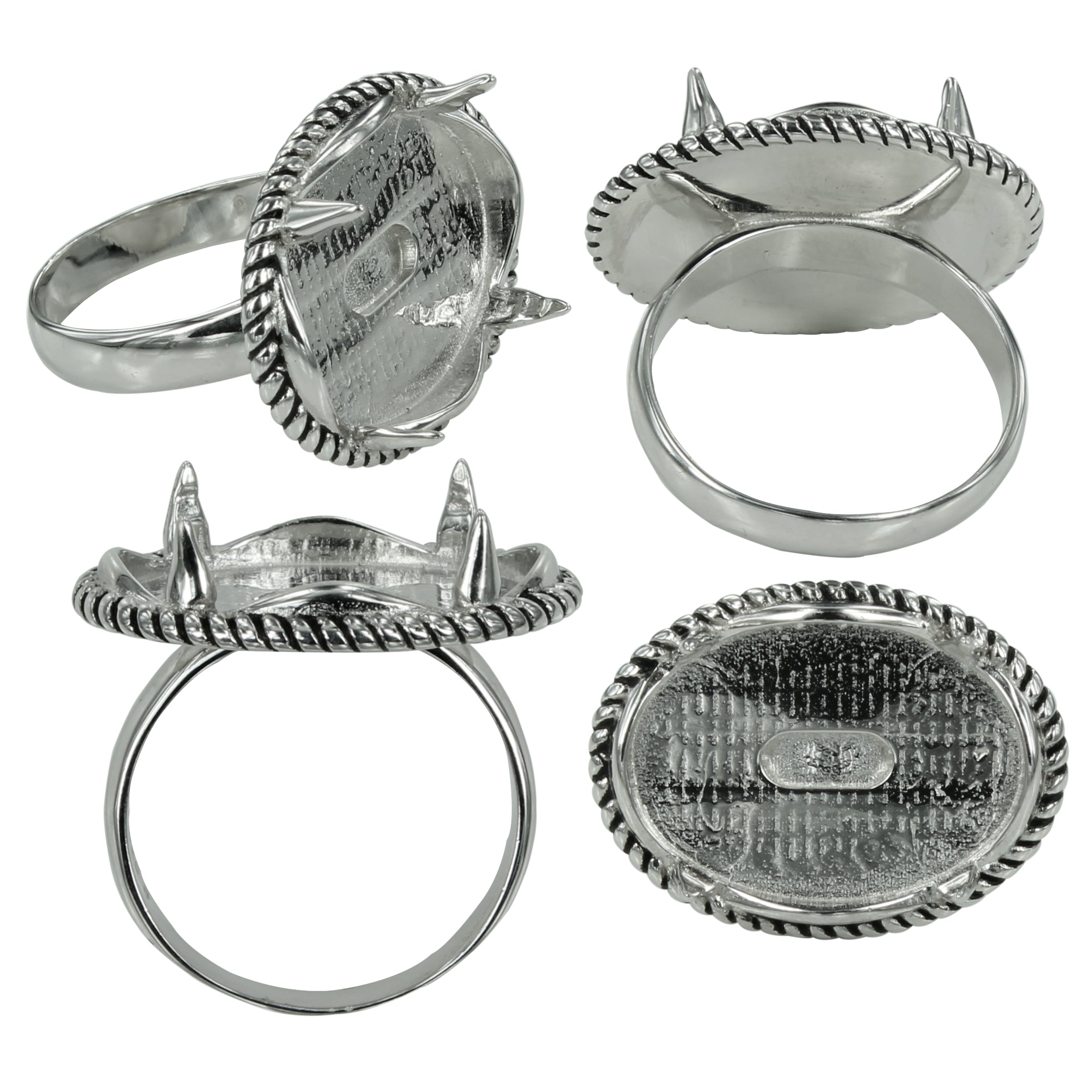 Twisty Border platform Ring in Sterling Silver for 13x18mm Cabochons