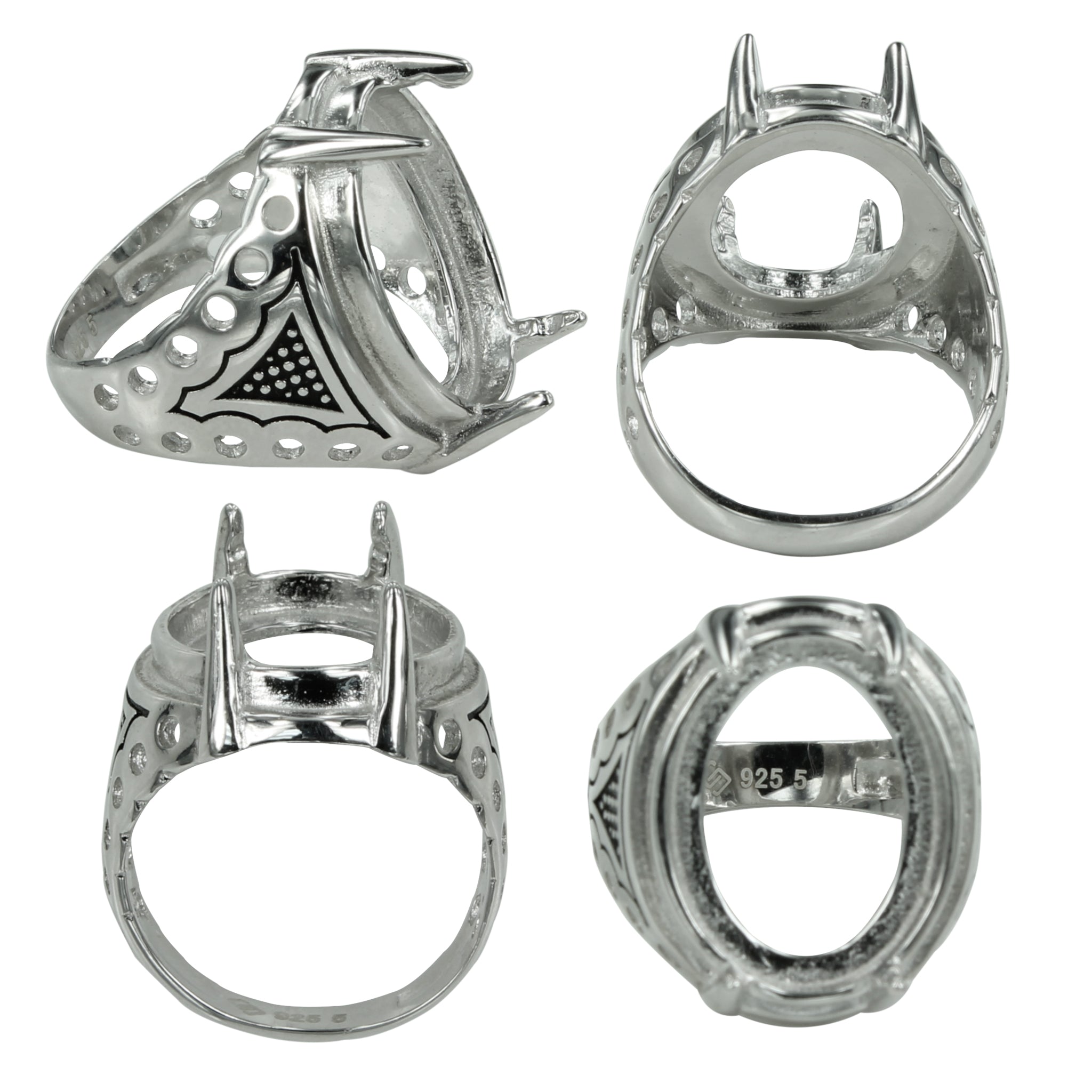 Wide Shoulder Perforated Ring in Sterling Silver for 12x16mm Cabochons