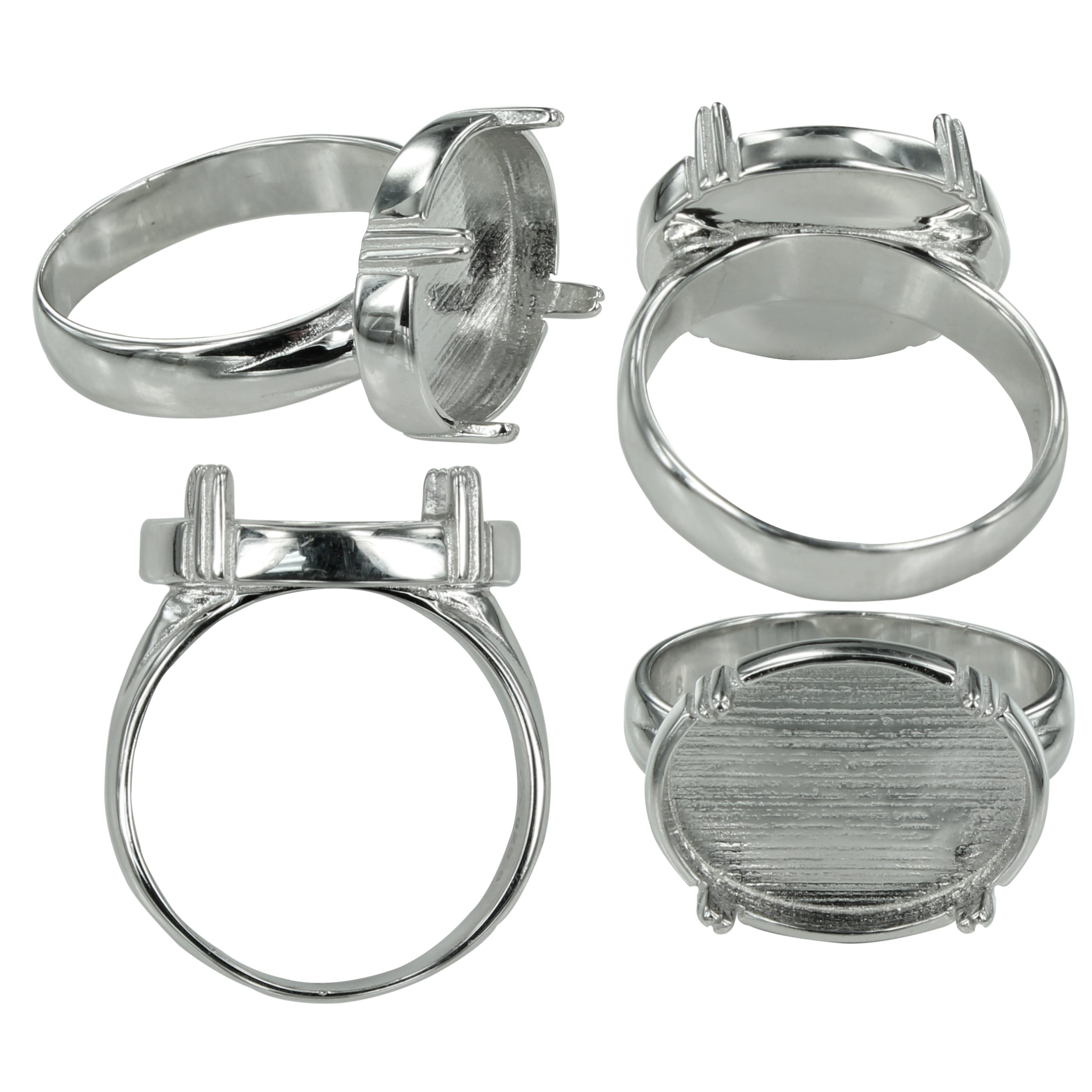 Low Bezel Double-Prong Ring in Sterling Silver for 12x16mm Cabochons