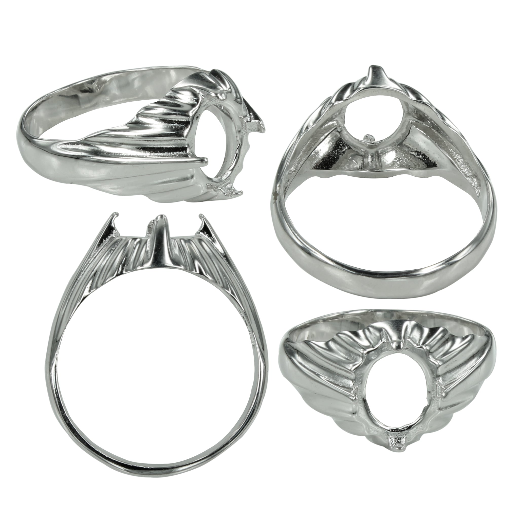 Fluted Shoulders Ring in Sterling Silver for 8x10mm Stones