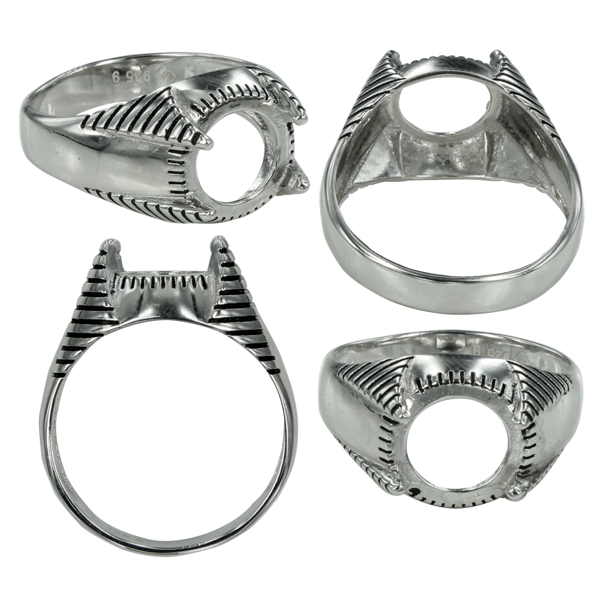 Deco Prongs Ring in Sterlng Silver for 10mm Round Stones
