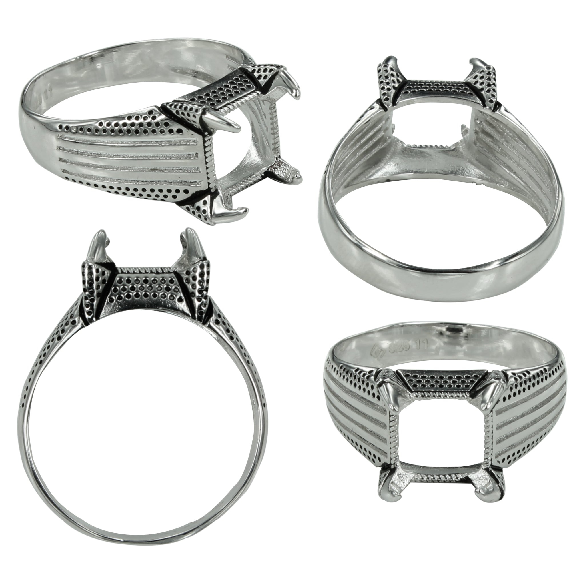 Talon Prongs Ring in Sterling Silver for 9mm Asscher Cut Stones