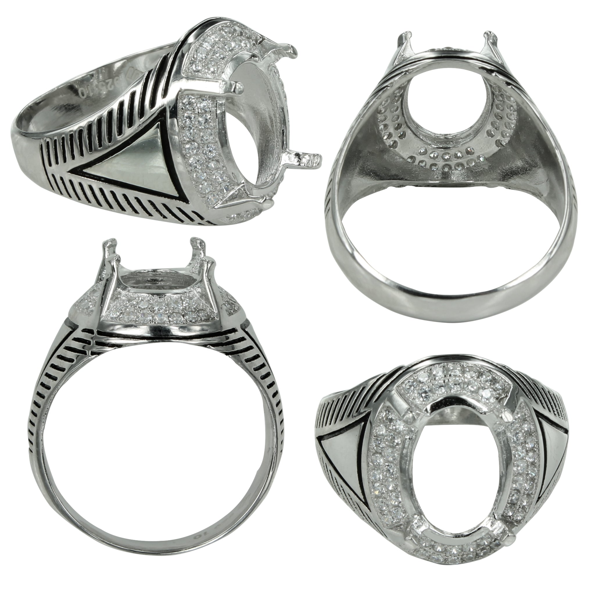 Double Halo Ring in Sterling Silver for 10x13mm Oval Stones