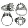 Decorated Shoulders Ring in Sterling Silver for 10x14mm Oval Stones
