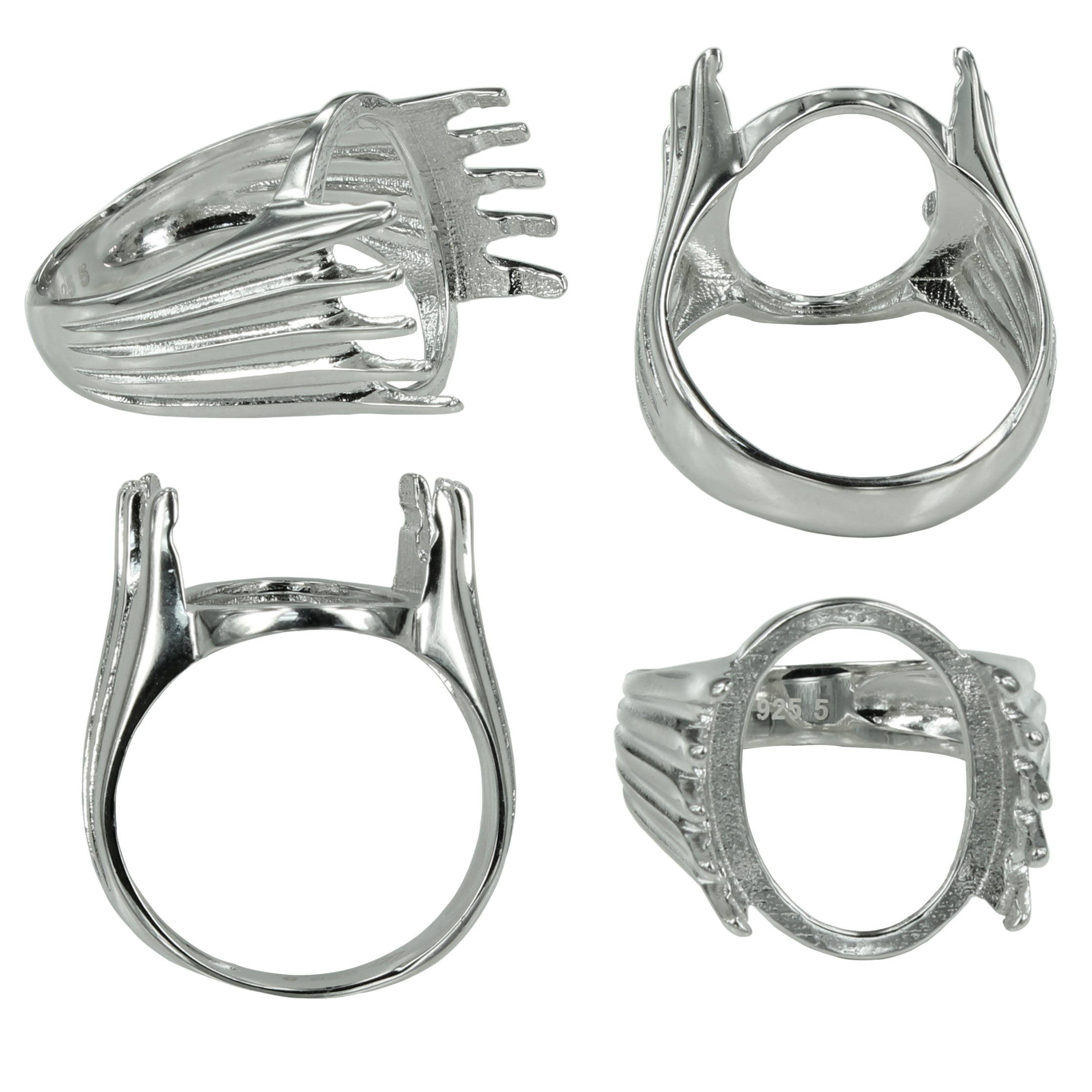 Fluted Prongs Ring in Sterling Silver for 12x15mm cabochons