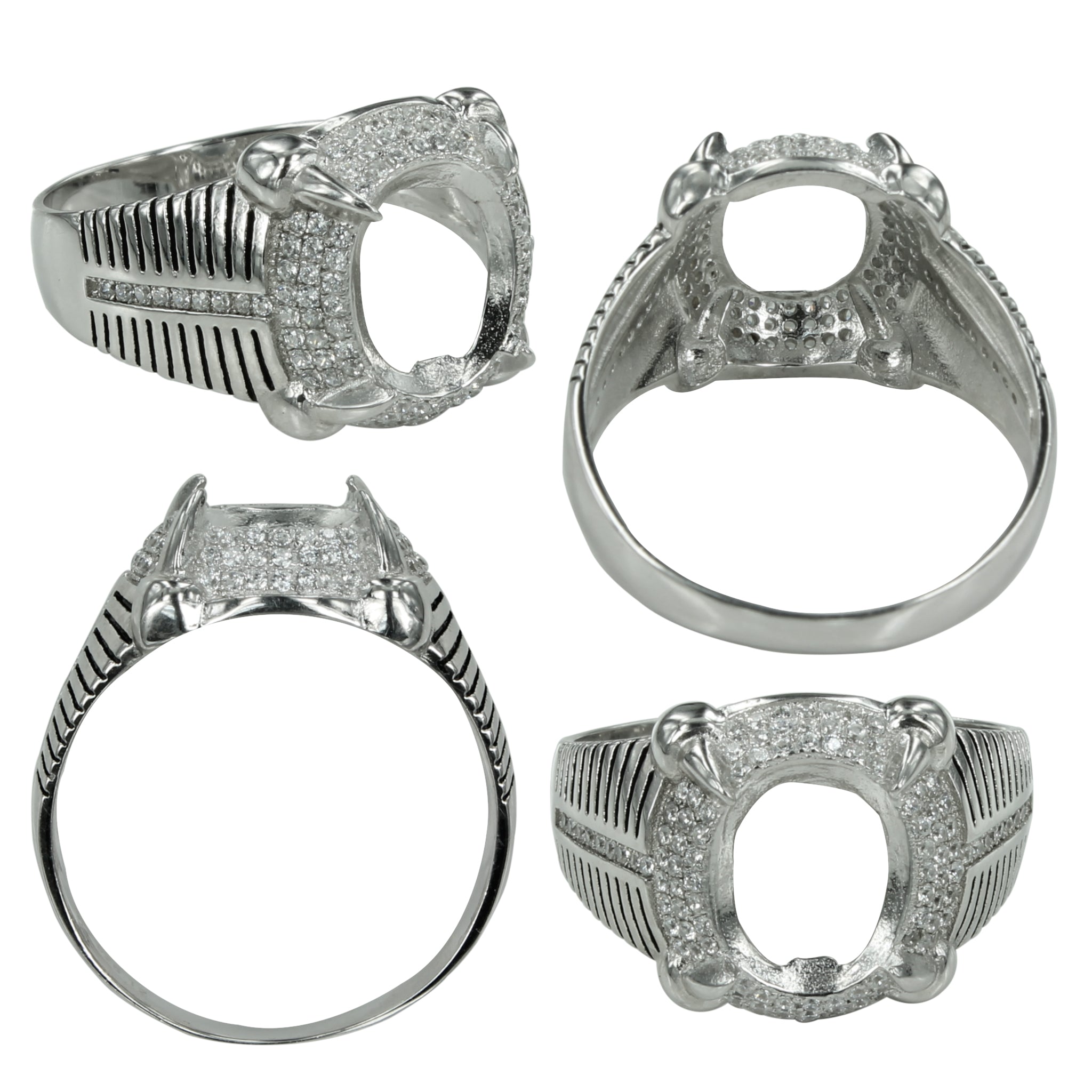 Talon Prong Halo Ring in Sterling Silver for 10x12mm Oval Stones
