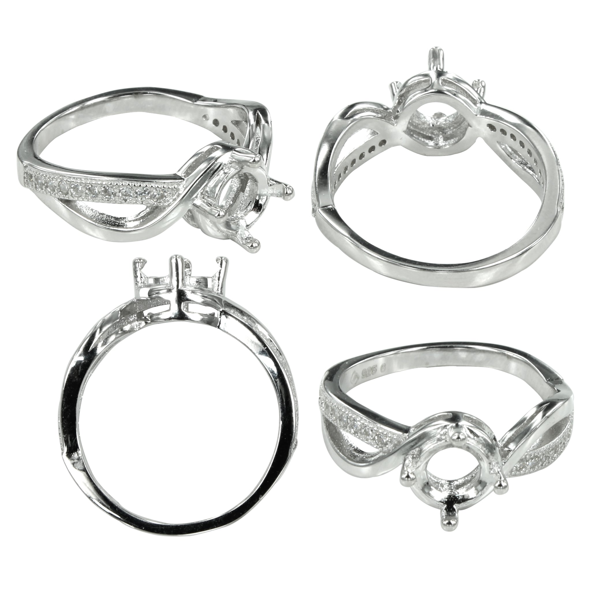 Helix CZ Ring in Sterling Silver for 6mm Round Stones