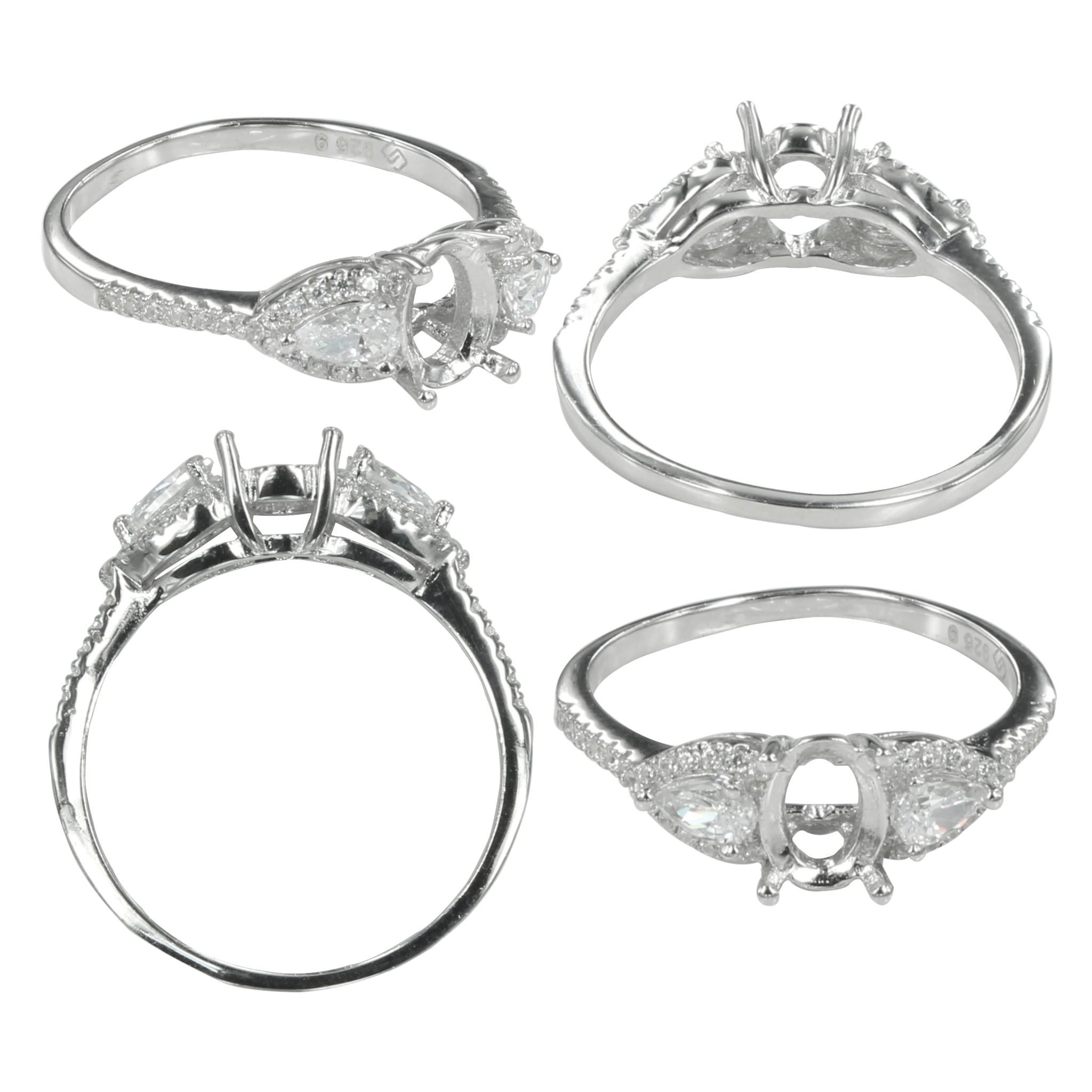 Pear CZ Accent Ring in Sterling Silver for 5x7mm Oval Stones