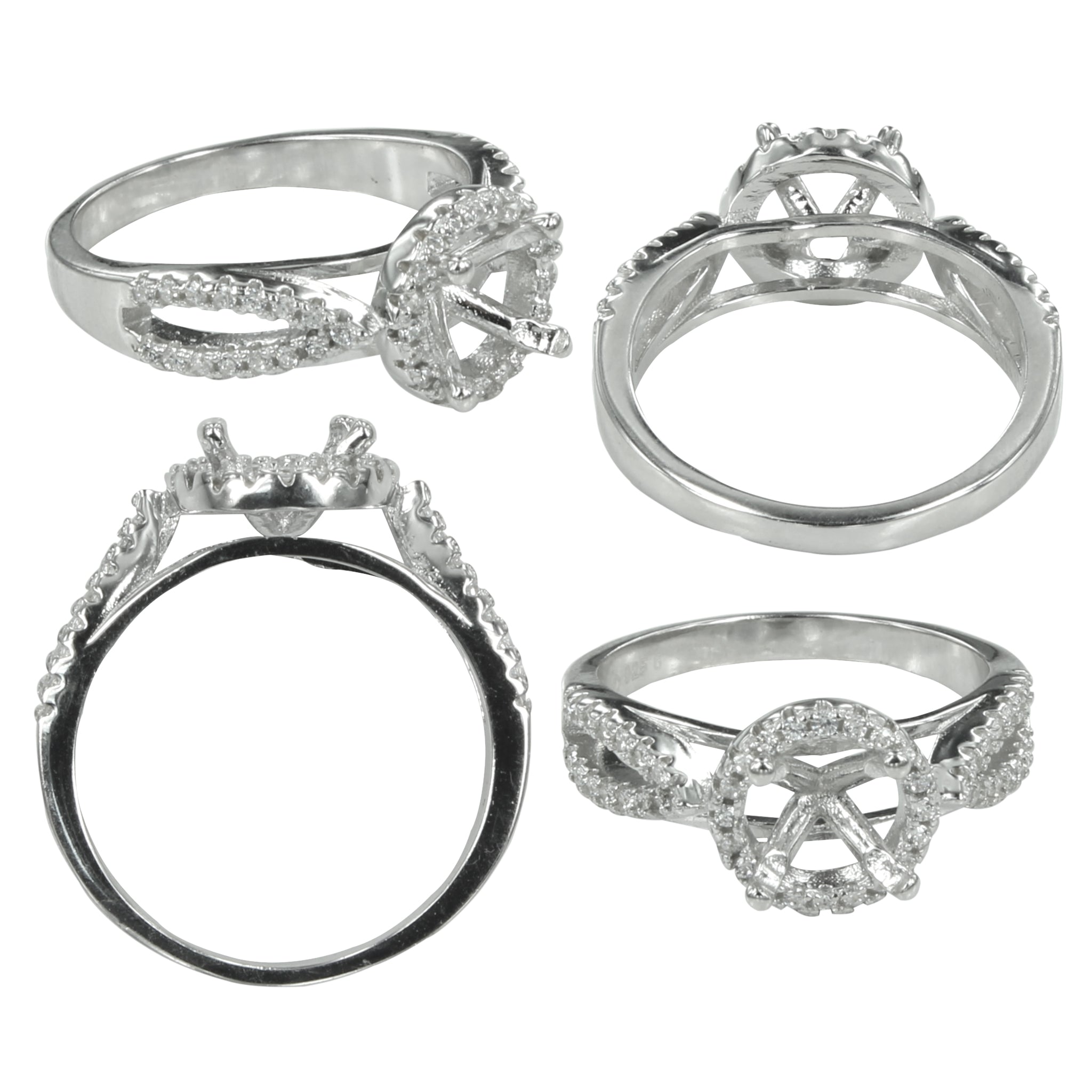 Halo & Split Shank CZ Ring in Sterling Silver for 7mm Round Stones