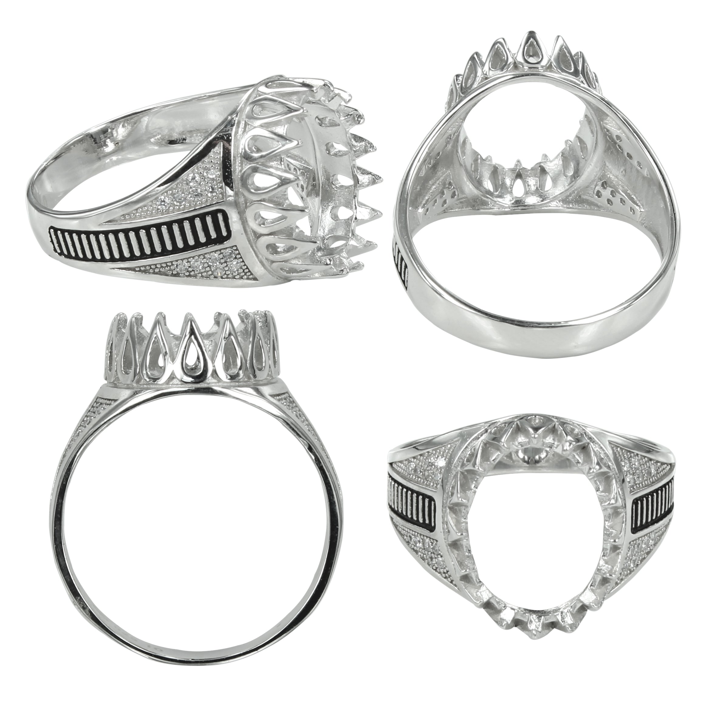 Teardrop Prongs Ring in Sterling Silver for 10x14mm Oval Stones