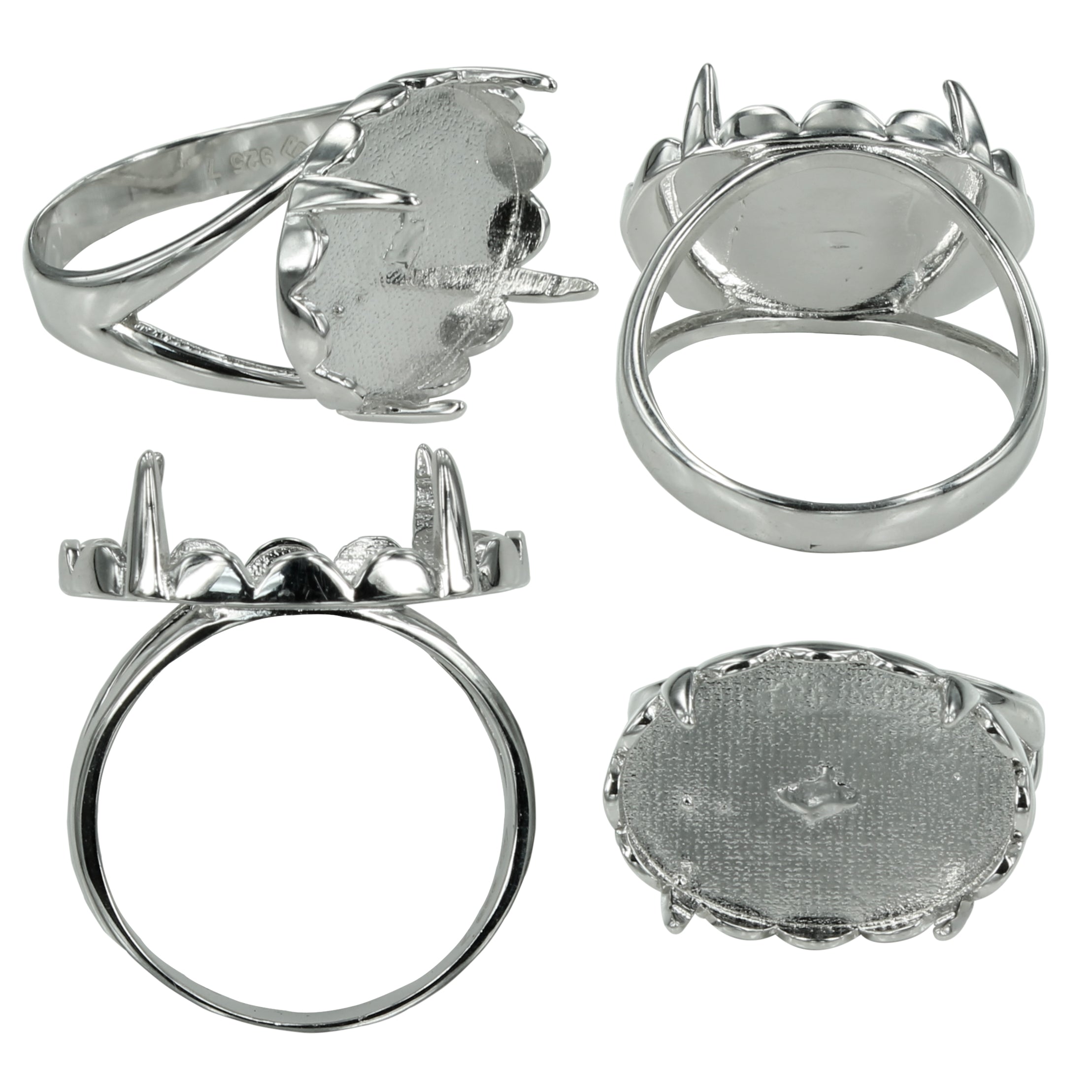 Split Shank Scalloped Platform Ring in sterling silver for 13x18mm cabochons