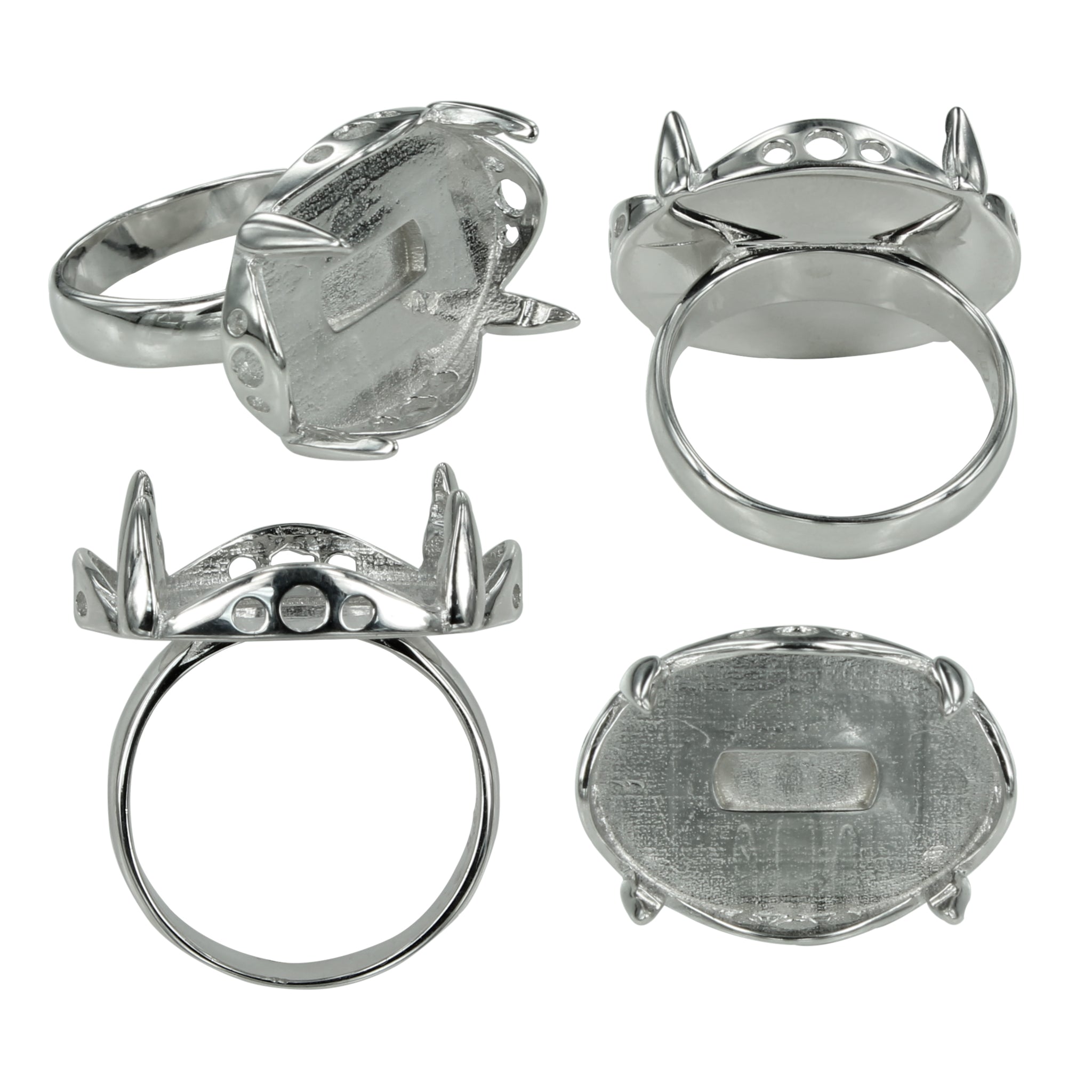 Hills Bezel & Prongs Platform Ring in Sterling Silver for 13x18mm Oval Cabochons