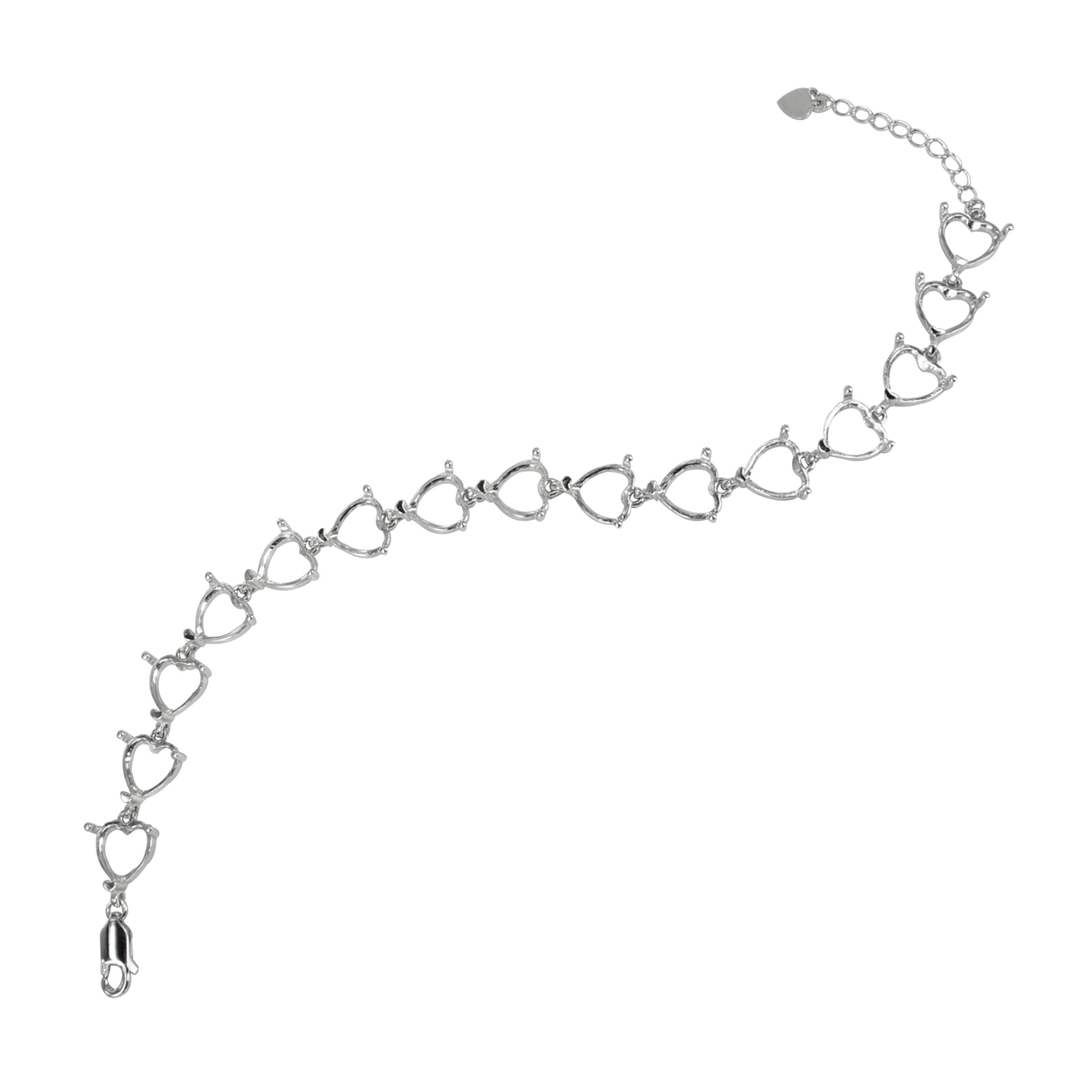 Bracelet in Sterling Silver with 15 Settings for 8mm Heart Stones