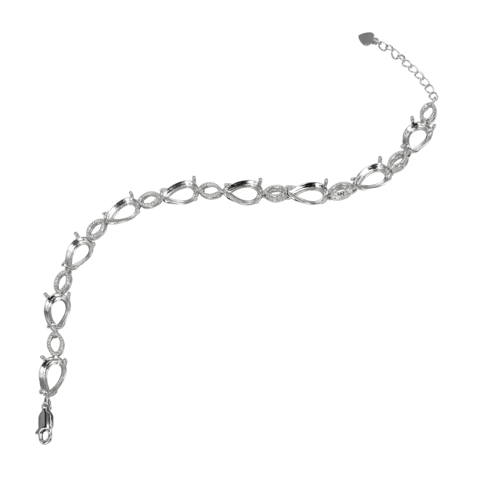 Bracelet in Sterling Silver with 9 Settings for 8x12mm Pear Stones