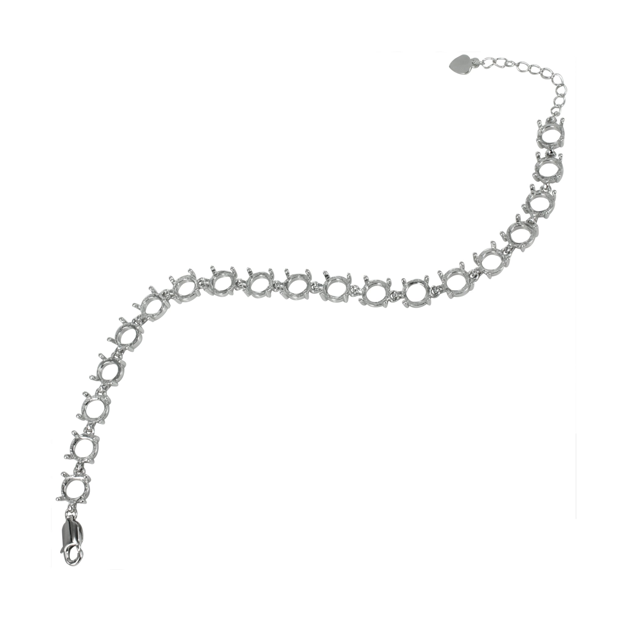 Bracelet in Sterling Silver with 18 Settings for 6mm Round Stones
