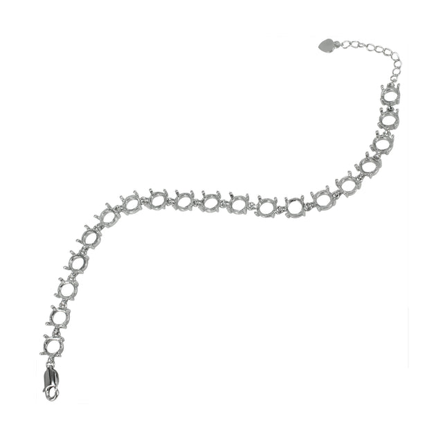 Bracelet in Sterling Silver with 18 Settings for 6mm Round Stones