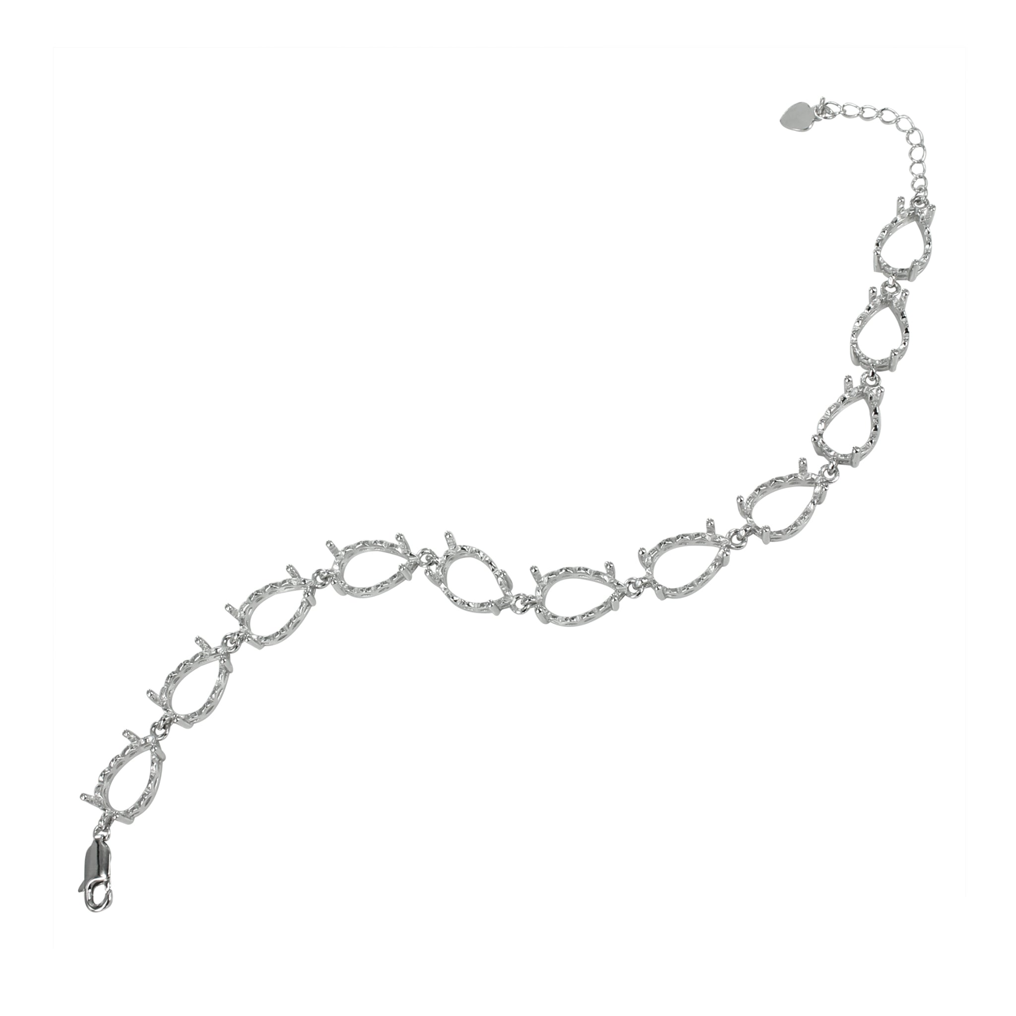 Bracelet in Sterling Silver with 11 Settings for 8x12mm Pear Stones