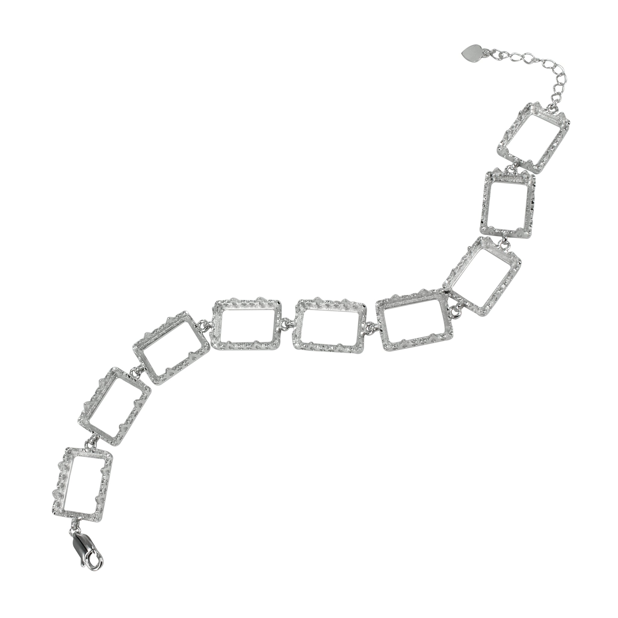 Bracelet in Sterling Silver with 9 Settings for 10x14mm Rectangular Stones | BR1012