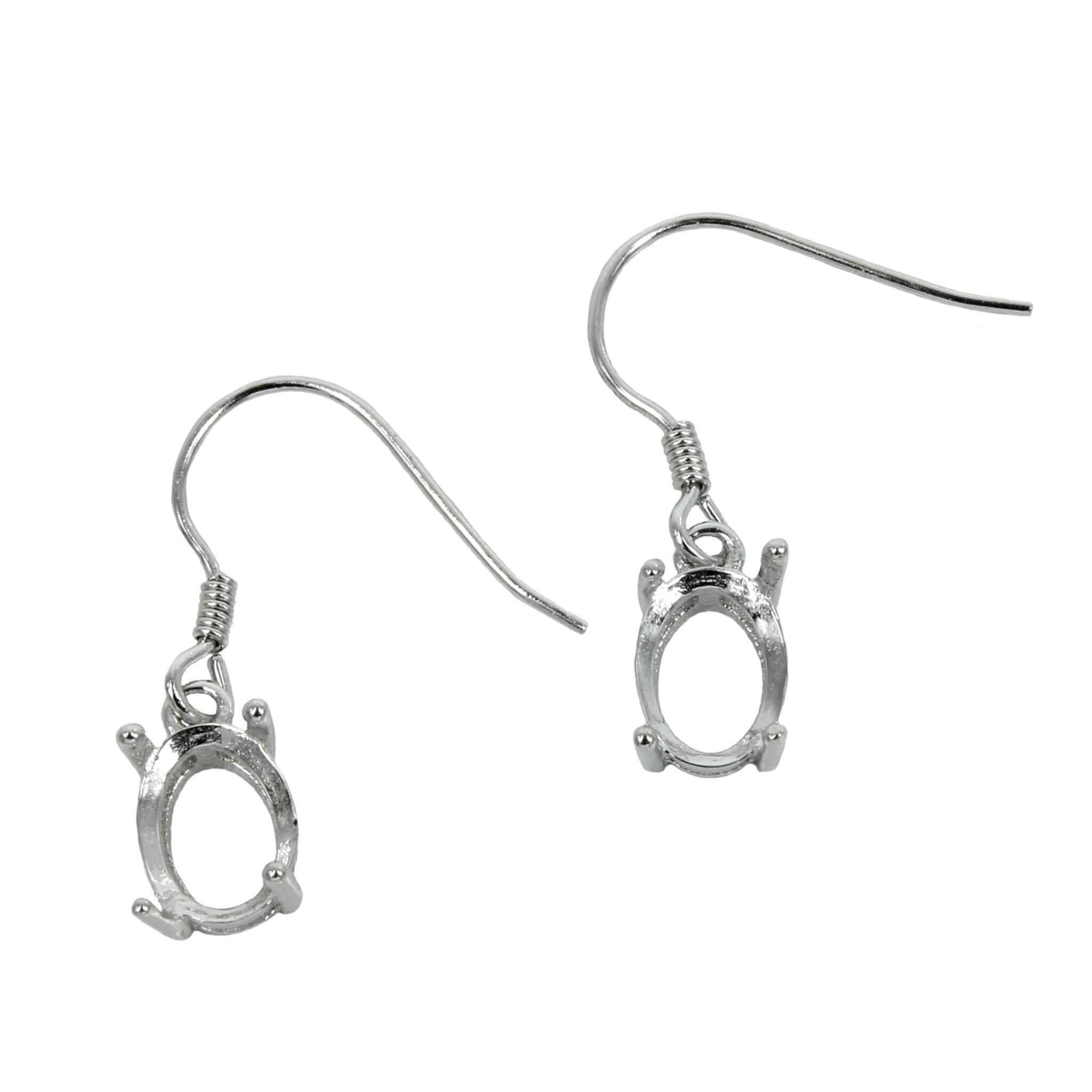 Ear Wires with Oval Basket Setting in Sterling Silver