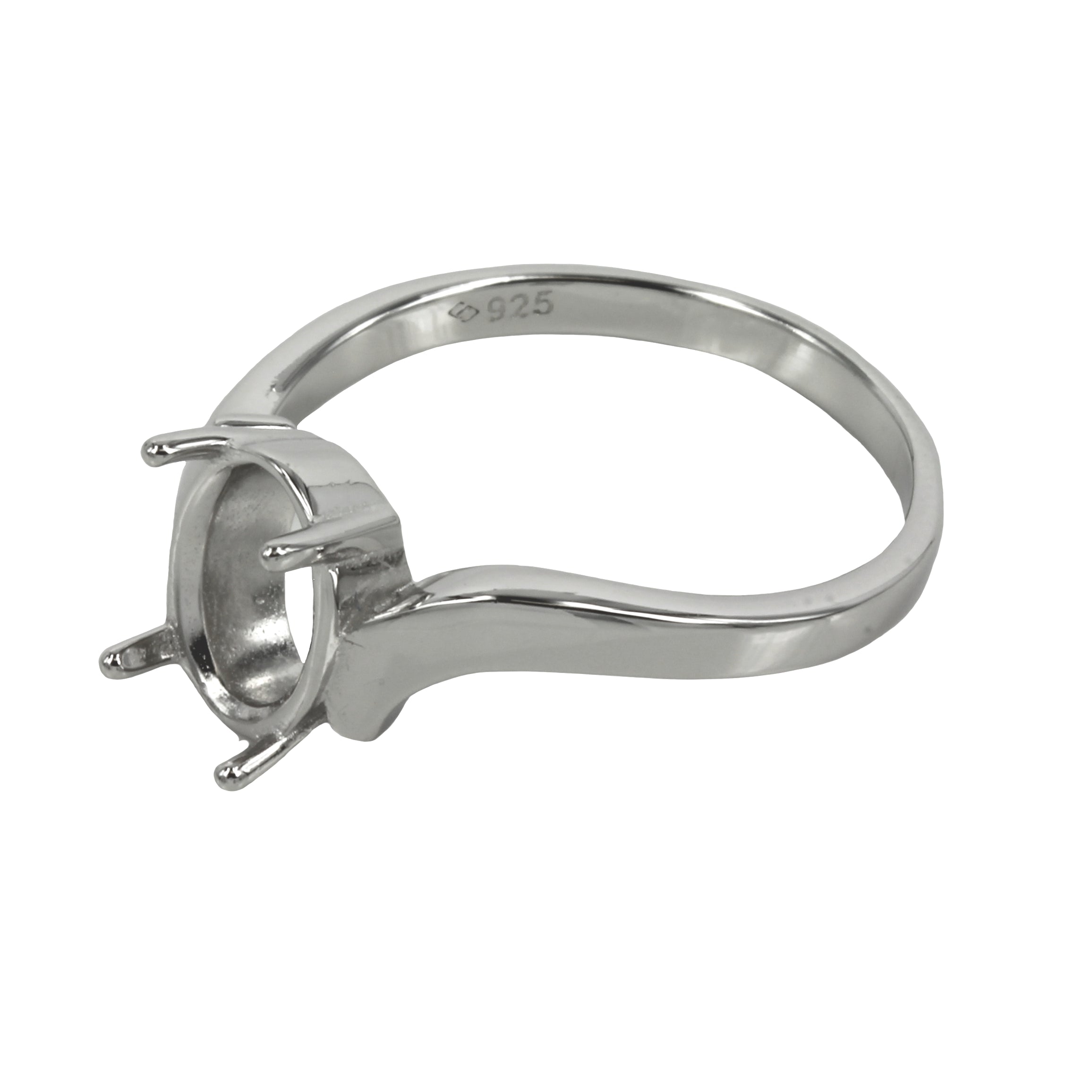 Cross-Over Ring with Oval Prongs Mounting in Sterling Silver - Various Sizes