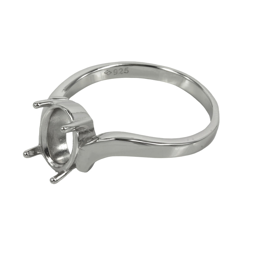 Cross-Over Ring with Oval Prongs Mounting in Sterling Silver - Various Sizes