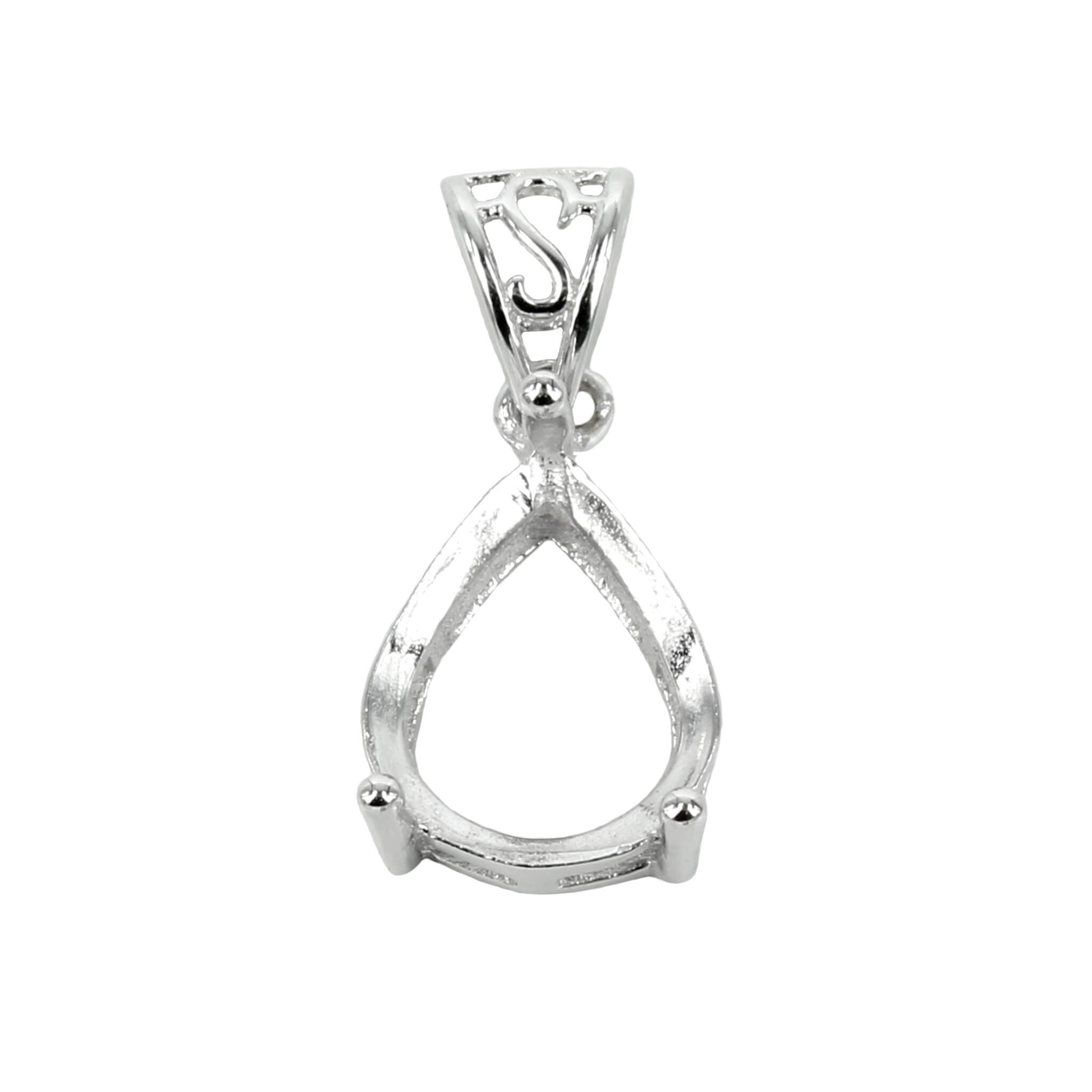 Pear Shaped Basket Setting Pendant with Soldered Loop and Fancy Bail in Sterling Silver