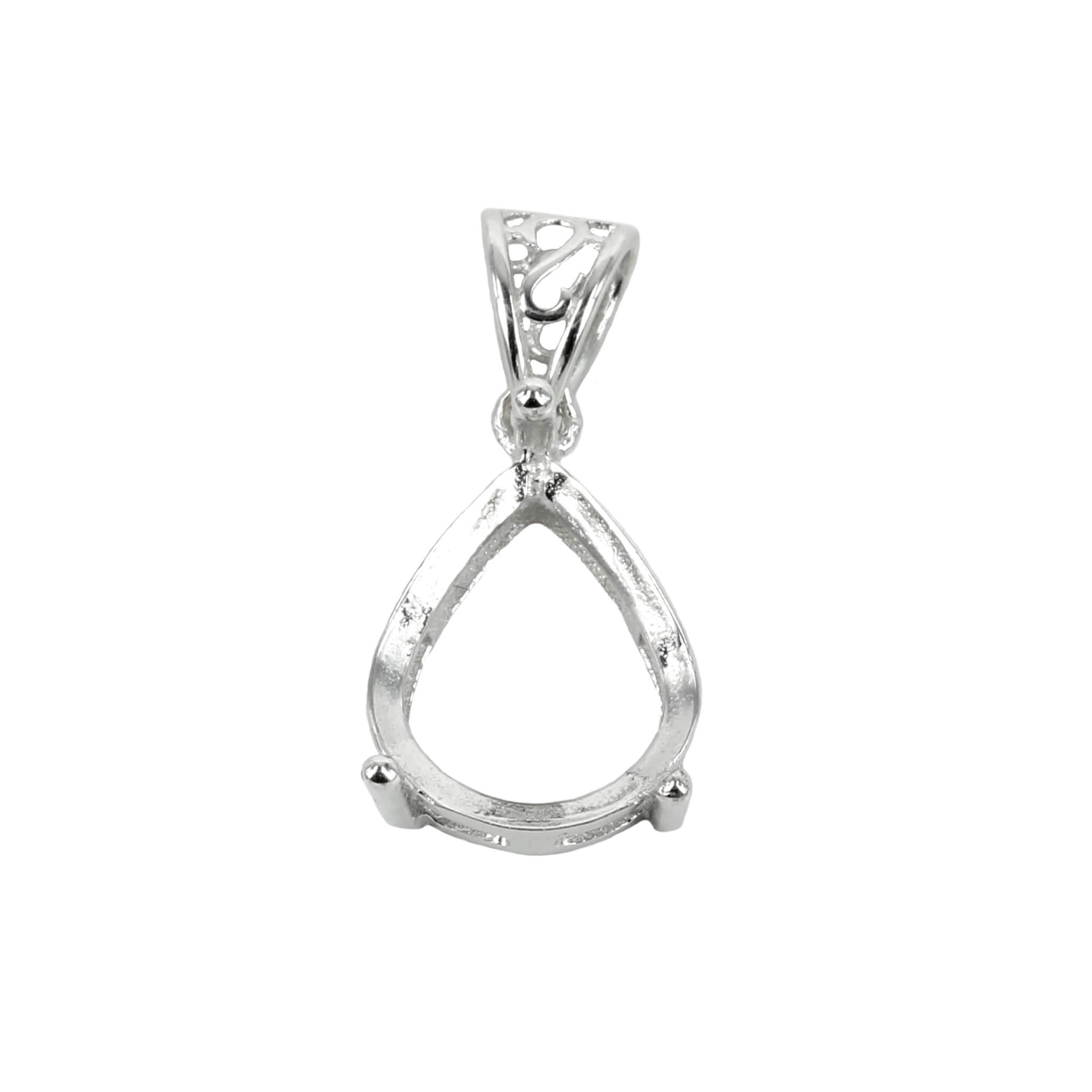 Pear Shaped Basket Setting Pendant with Soldered Loop and Fancy Bail in Sterling Silver