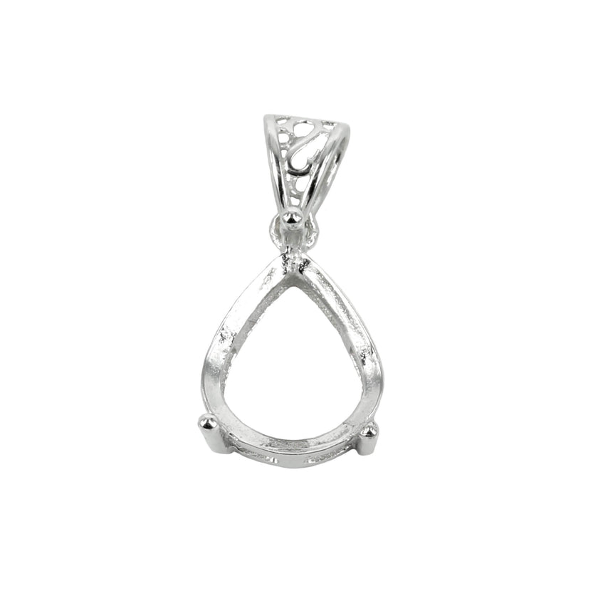 Pear Shaped Basket Setting Pendant with Soldered Loop and Fancy Bail in Sterling Silver