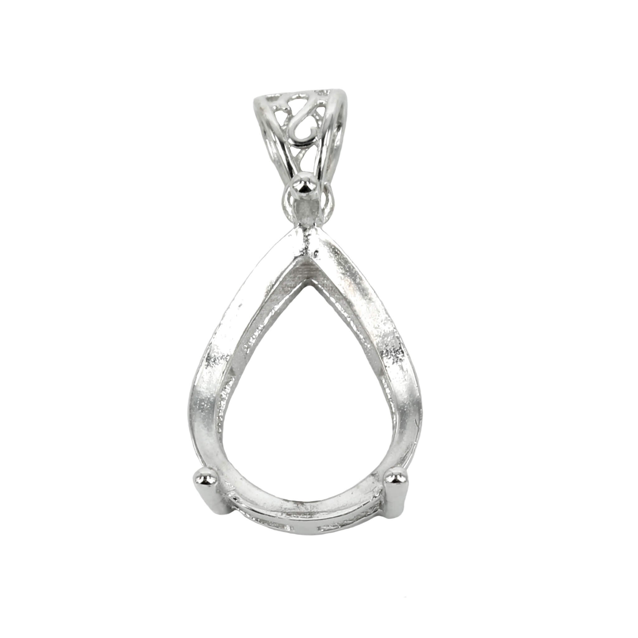 Pear Shaped Basket Setting Pendant with Soldered Loop and Fancy Bail in Sterling Silver