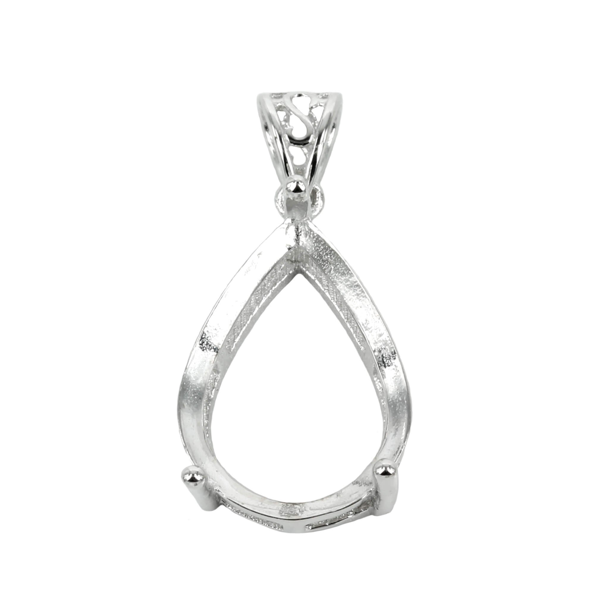 Pear Shaped Basket Setting Pendant with Soldered Loop and Fancy Bail in Sterling Silver