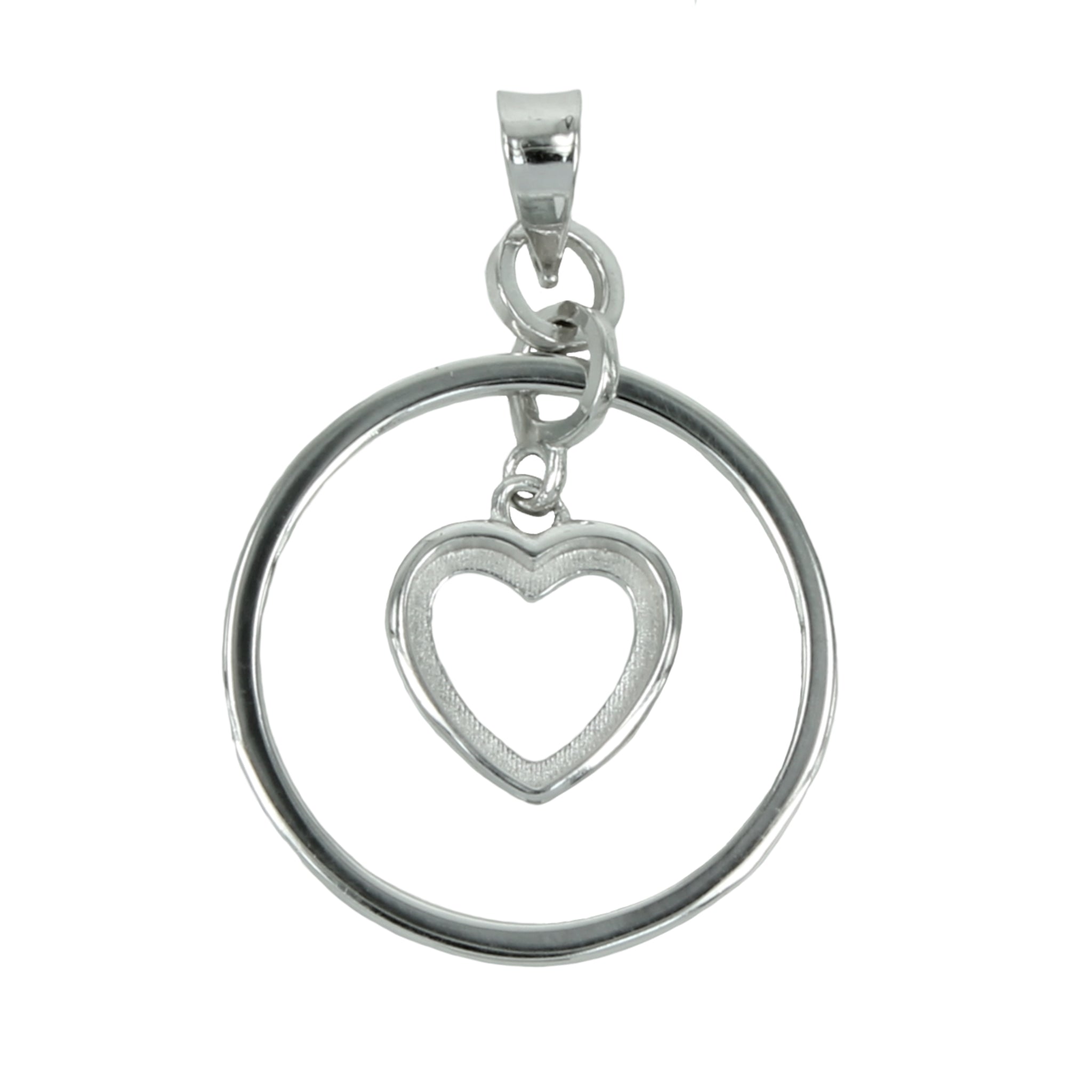 Heart Dangle Pendant with Hoop Frame in Sterling Silver for 8mm Heart Cabs | MTP1359