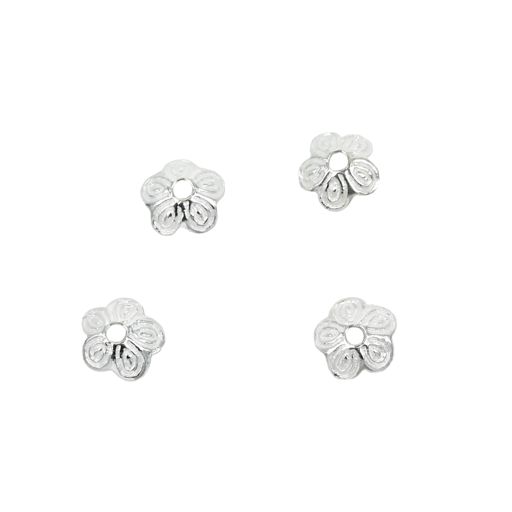 Flower Patterned Bead Cap in Sterling Silver 6mm