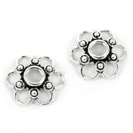 Open Flower Rings and Dots Bead Cap in Sterling Silver 14mm