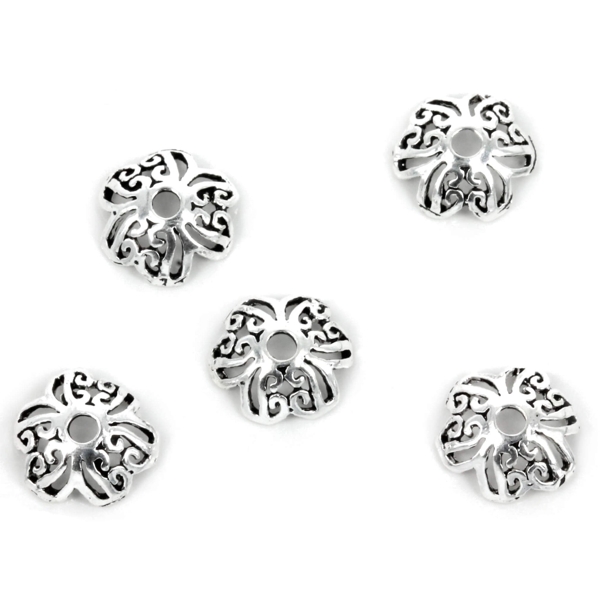 Open Curlicue Flourishes Bead Cap in Sterling Silver 9mm