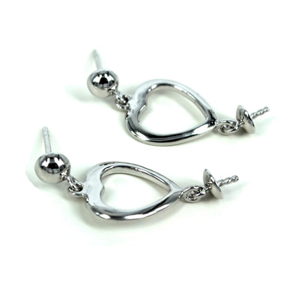 Ear Studs with Heart and Dangling Cup and Peg Mounting in Sterling Silver 4mm