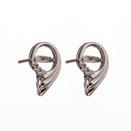 Ear Studs with Cubic Zirconia Inlays and Peg Mounting in Sterling Silver 6mm