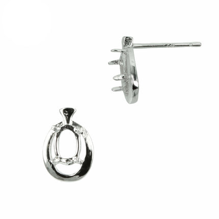 Oval Frame Stud Earrings with Oval Prong Mounting in Sterling Silver for 4x6mm Stones