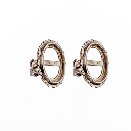 Ear Ear Studs with Oval Bezel Mounting in Sterling Silver 10x12mm