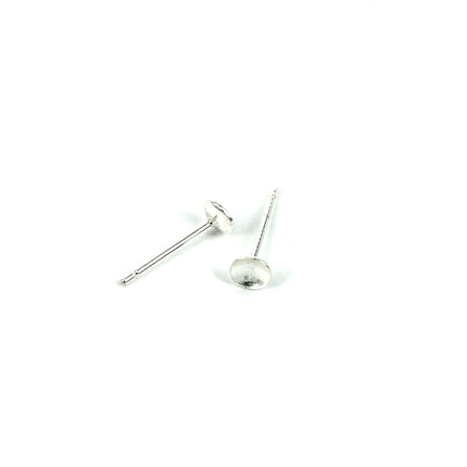 Ear Studs with Round Cup and Peg Mounting in Sterling Silver 4mm