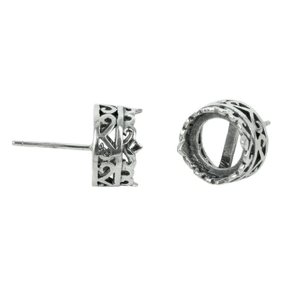Round Ear Studs with Gallery Bezel Setting in Sterling Silver 9mm