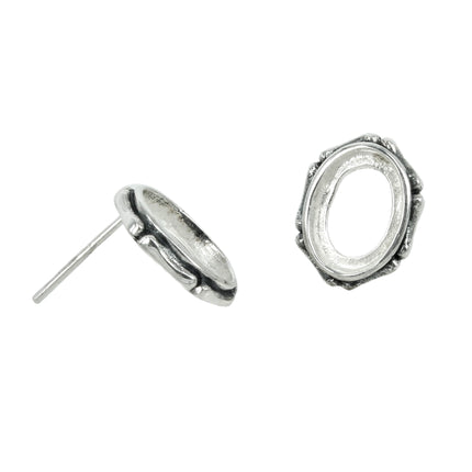 Oval Decorative Ear Studs in Sterling Silver 7x10mm
