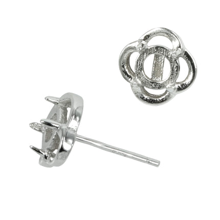 Quatrefoil Four-Prong Ear Studs Earrings Settings with Round Prongs Mounting in Sterling Silver 5mm