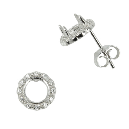 CZ Halo Stud Earrings with Round Prong Mounting in Sterling Silver for 5mm Stones