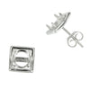 Square Border Stud Earrings with Round Prong Mounting in Sterling Silver for 6mm Stones