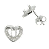Heart Border w/CZ's Stud Earrings with Oval Prong Mounting in Sterling Silver for 3x5mm Stones